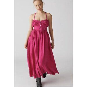 Urban Outfitters Cora Pink Linen Open Back Midi Open Back Dress Size Small